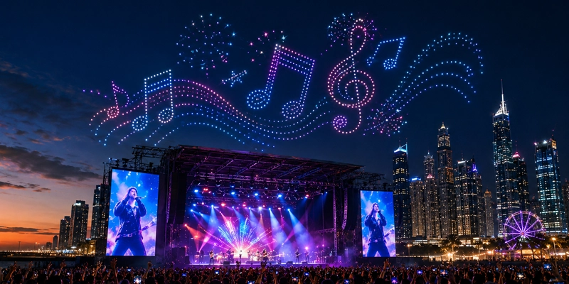 Drone show at a live concert venue